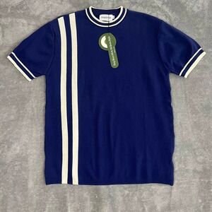 Oxknit Knit Tee Mens M Navy Blue Retro Mod Style 1960s Double Racing Stripe NWT